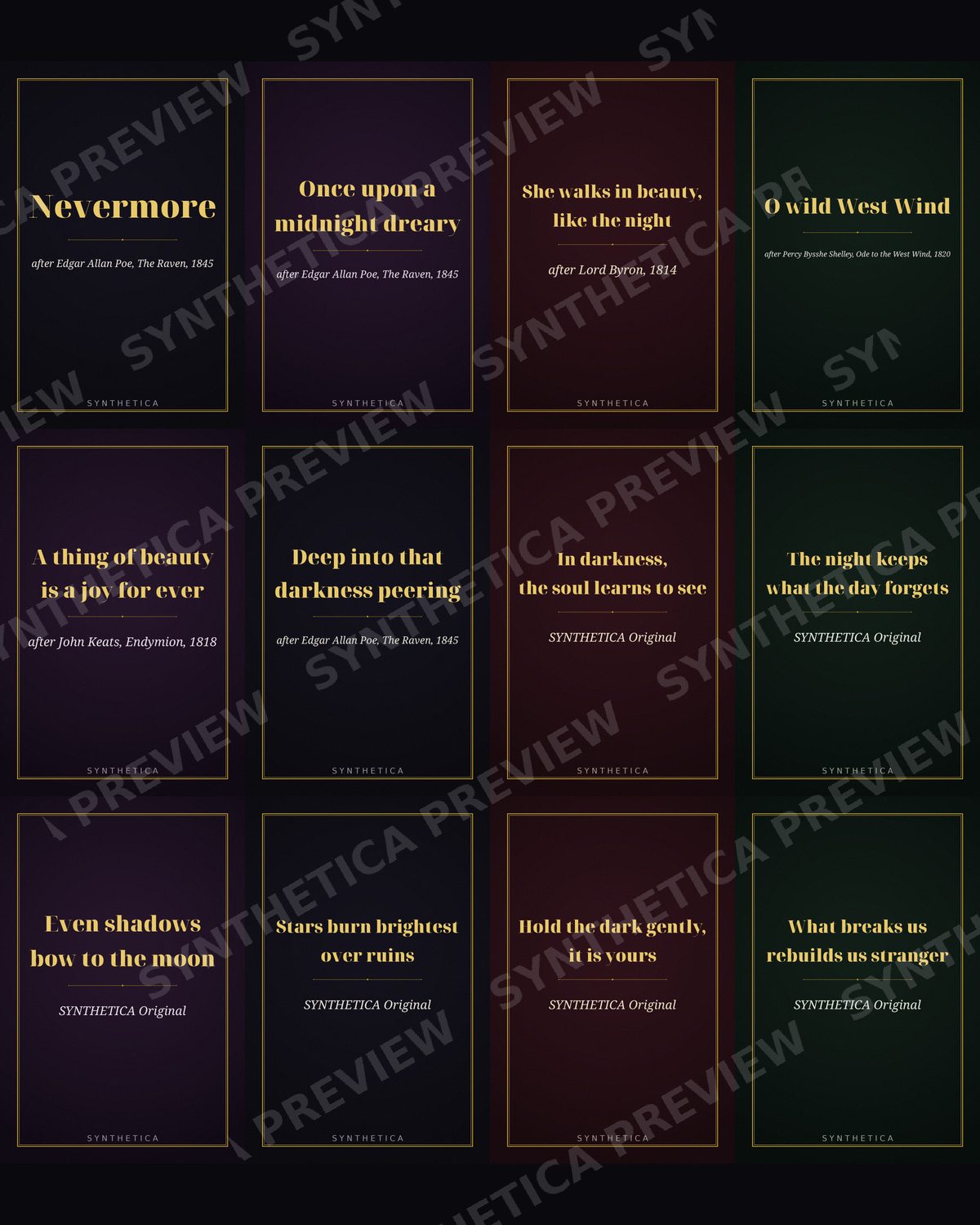 Dark Verses: Gothic Typography Poster Set, watermarked preview