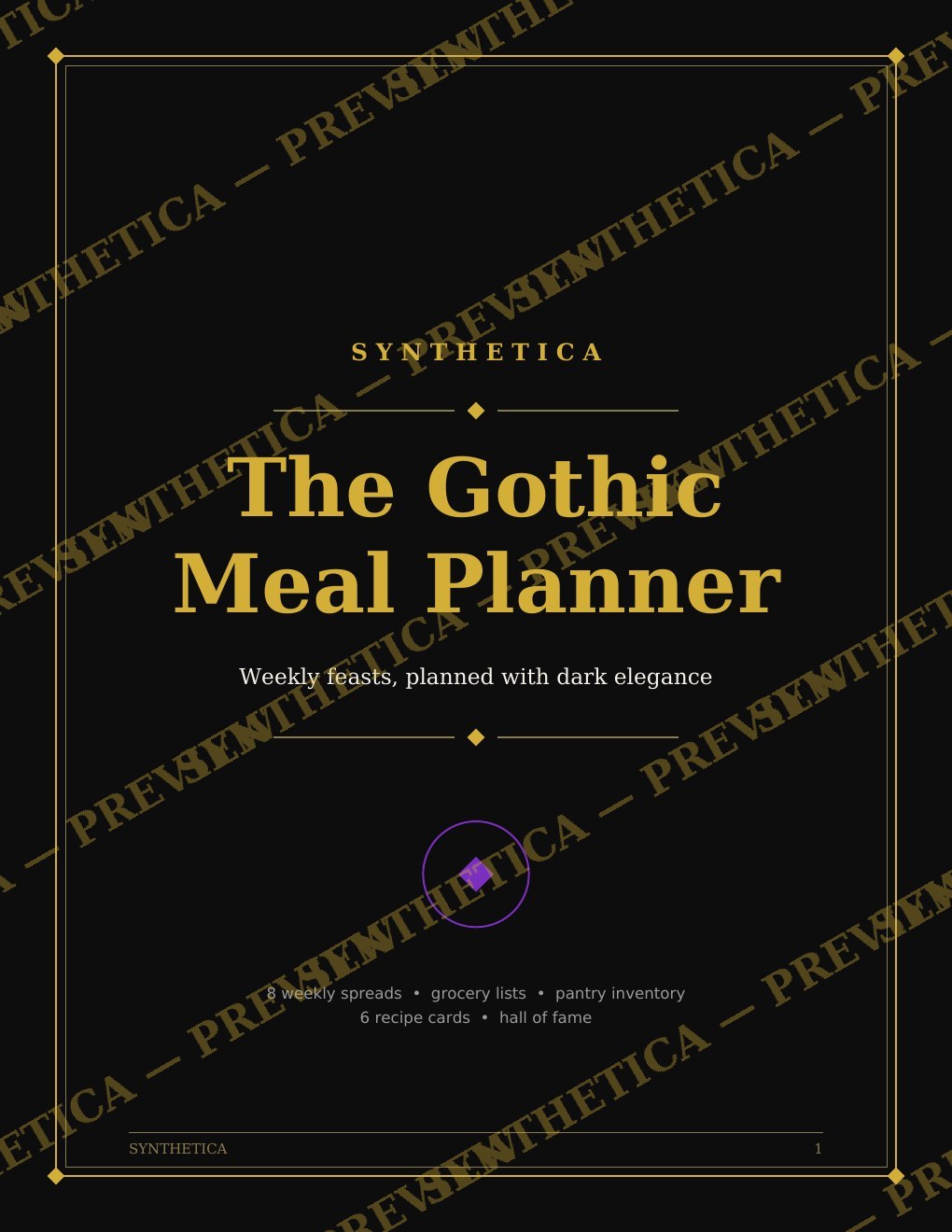 The Gothic Meal Planner, watermarked preview
