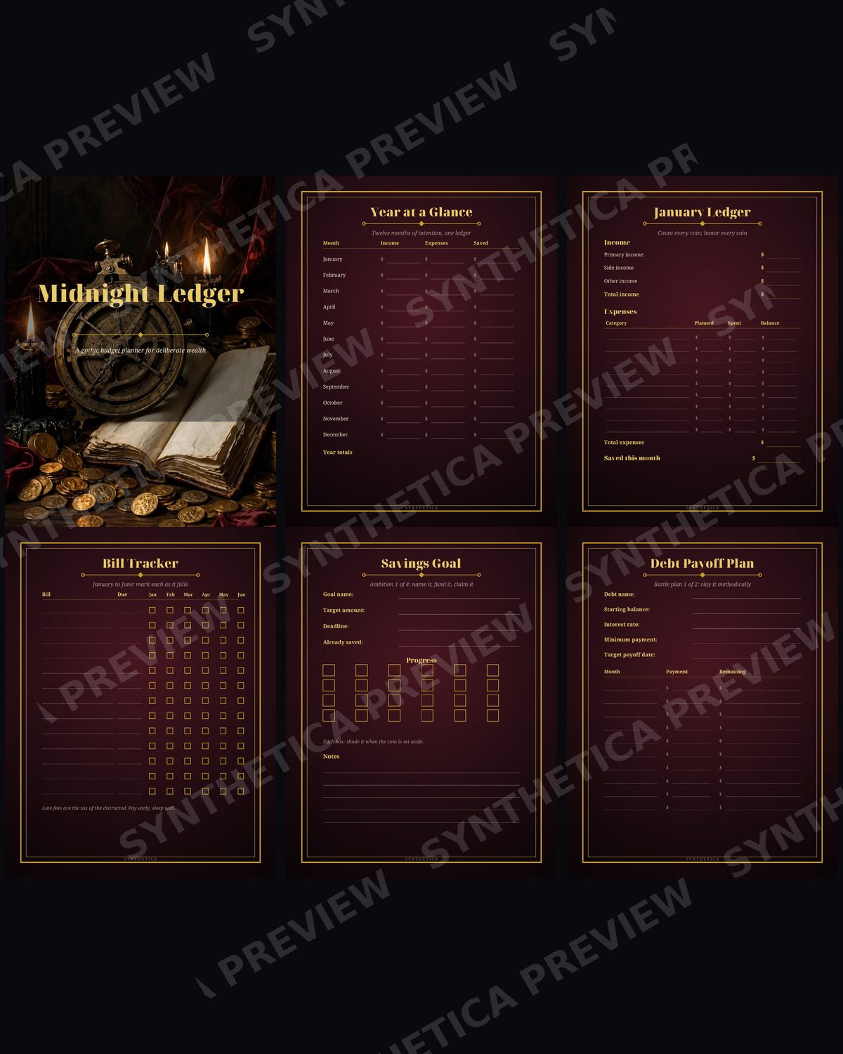 Midnight Ledger: Gothic Budget Planner, watermarked preview