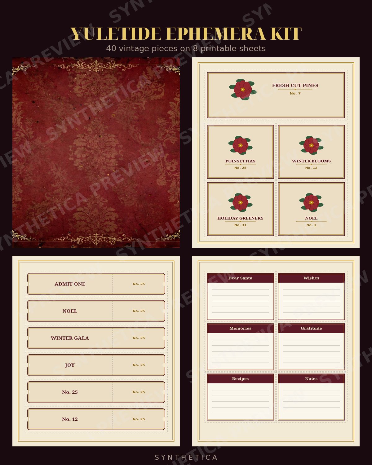 Yuletide Ephemera Kit, watermarked preview